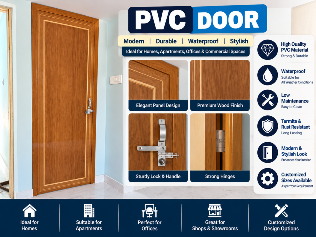 Brown wood-finish PVC door with decorative panel design