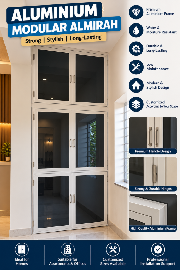 White aluminium modular almirah with glass panels