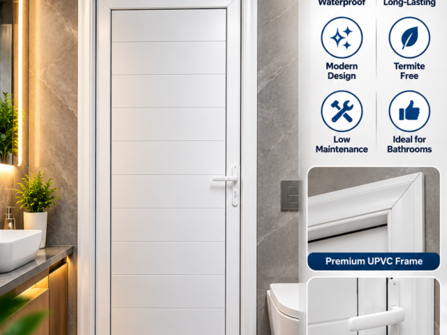 White UPVC bathroom door with premium frame