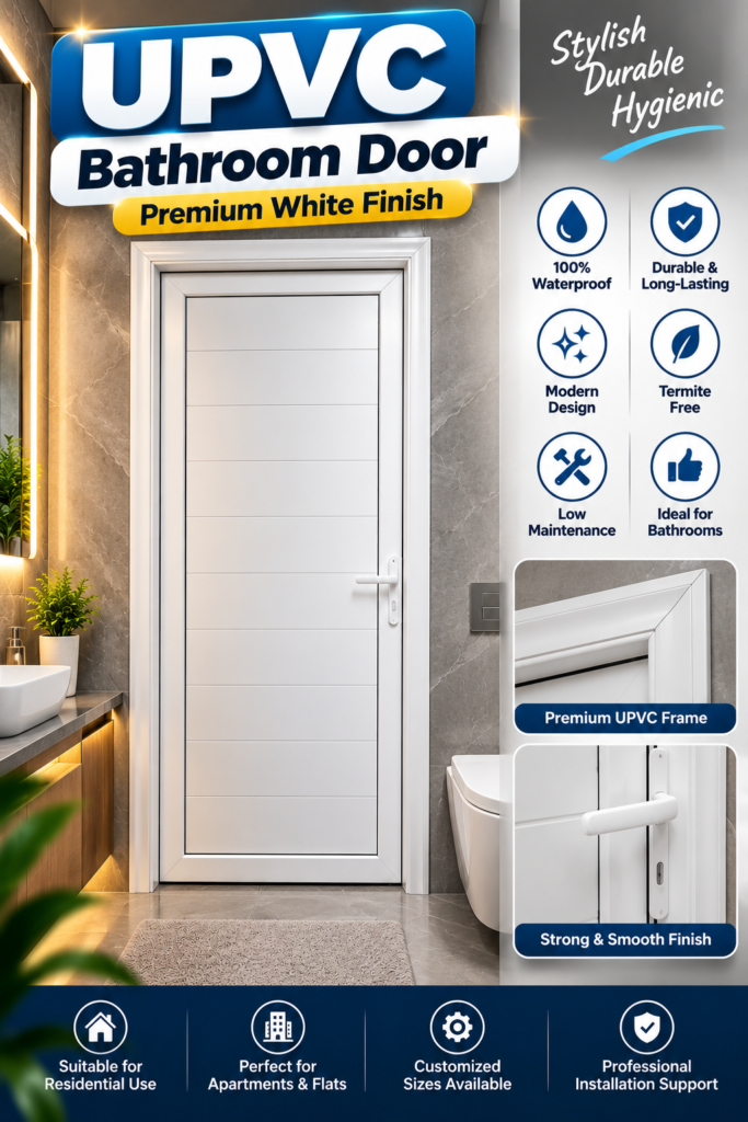 White UPVC bathroom door with premium frame