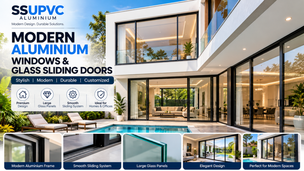 Modern black aluminium windows and glass sliding doors in a luxury contemporary home