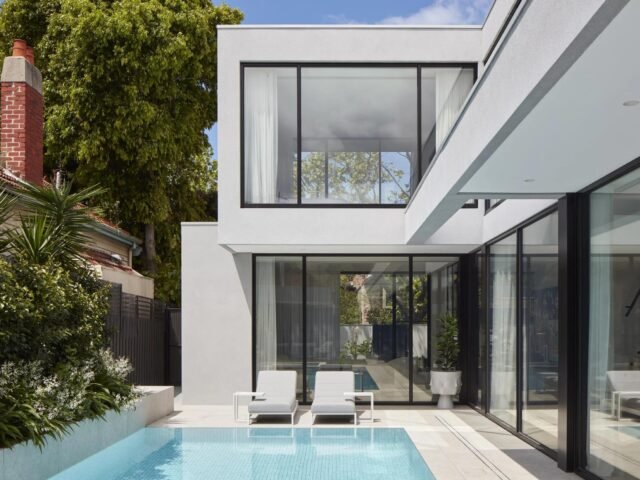 Modern black aluminium sliding windows and glass doors in a contemporary luxury home